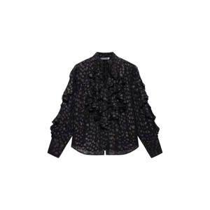Mint Velvet Black Jacquard Ruffle Blouse